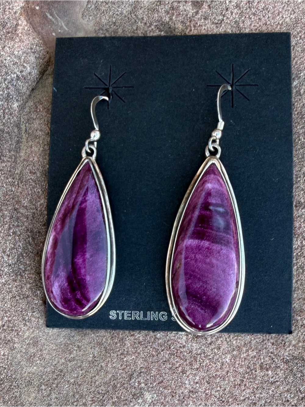 Sterling Silver Purple Spiny Oyster Teardrop Dangle Earrings